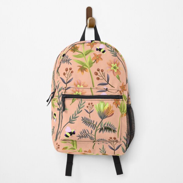 Item preview, Colorful Peach Bumblebee Floral Pattern designed and sold by Happy  People Prints.
