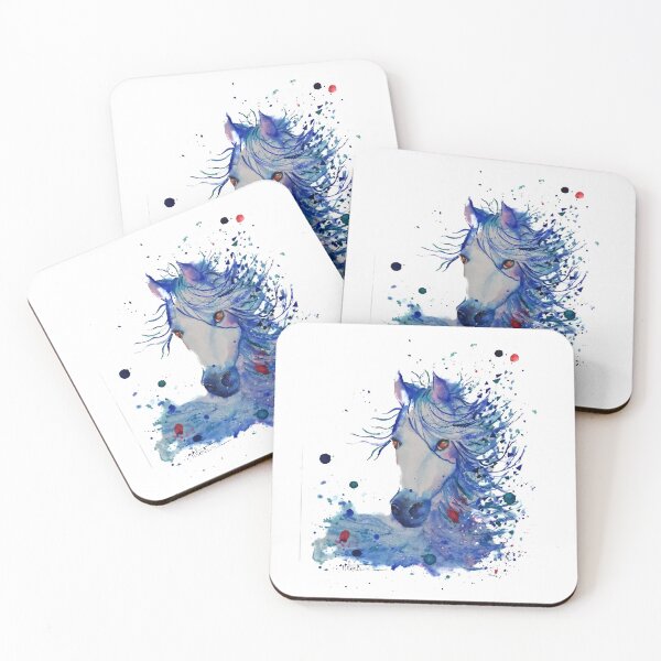 Item preview, Print of blue watercolor horse graphic pattern designed and sold by Maryse-Montron.
