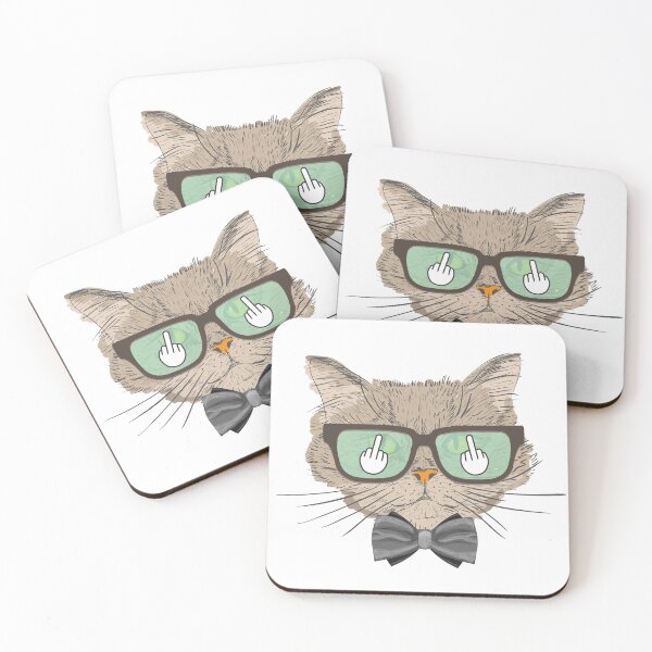 Item preview, Flipping Off Cat - An Illustrated Design Of A Cat In A Bowtie And Glasses - Available As Stickers Etc designed and sold by crazycollective.