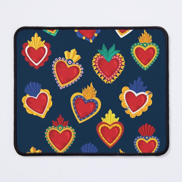 Item preview, Mexican Sacred Hearts Pattern / Blue Background by Akbaly designed and sold by Akbaly.