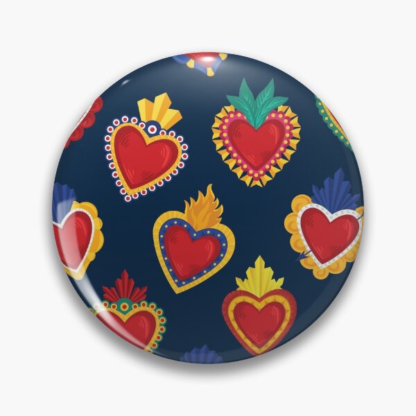 Item preview, Mexican Sacred Hearts Pattern / Blue Background by Akbaly designed and sold by Akbaly.