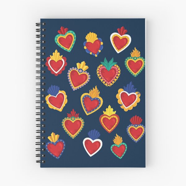 Item preview, Mexican Sacred Hearts Pattern / Blue Background by Akbaly designed and sold by Akbaly.
