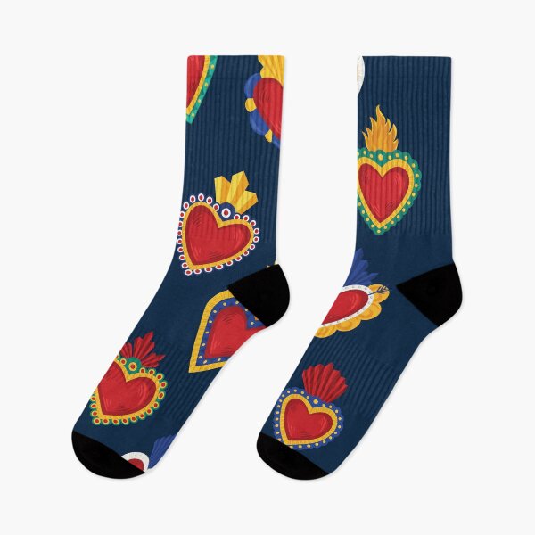 Item preview, Mexican Sacred Hearts Pattern / Blue Background by Akbaly designed and sold by Akbaly.