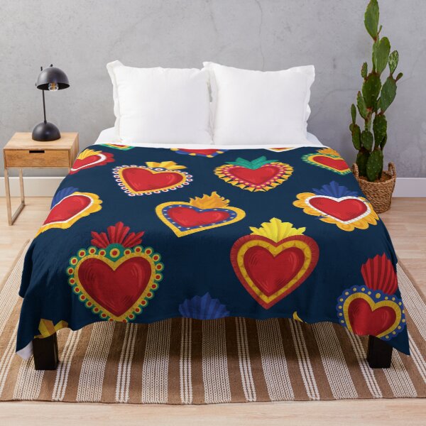 Item preview, Mexican Sacred Hearts Pattern / Blue Background by Akbaly designed and sold by Akbaly.