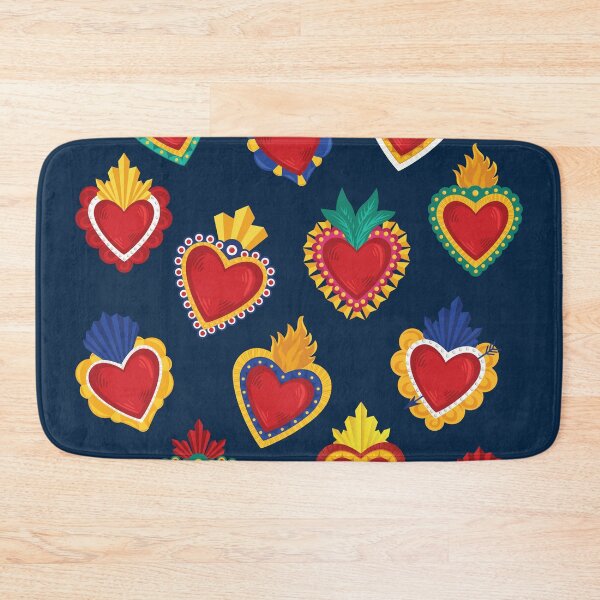 Item preview, Mexican Sacred Hearts Pattern / Blue Background by Akbaly designed and sold by Akbaly.
