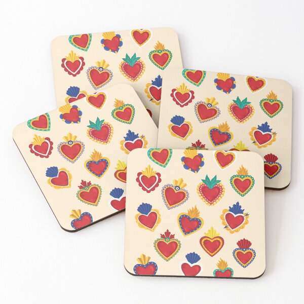 Item preview, Mexican Sacred Hearts Pattern / Beige Background by Akbaly designed and sold by Akbaly.