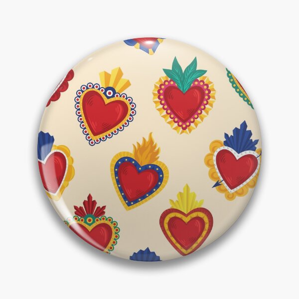 Item preview, Mexican Sacred Hearts Pattern / Beige Background by Akbaly designed and sold by Akbaly.