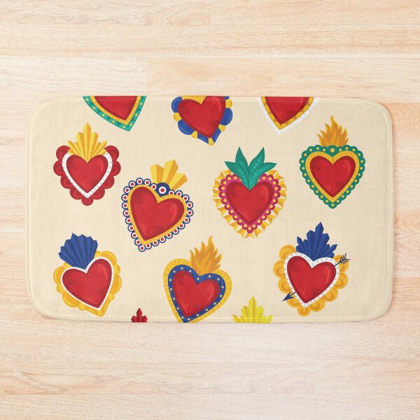 Item preview, Mexican Sacred Hearts Pattern / Beige Background by Akbaly designed and sold by Akbaly.