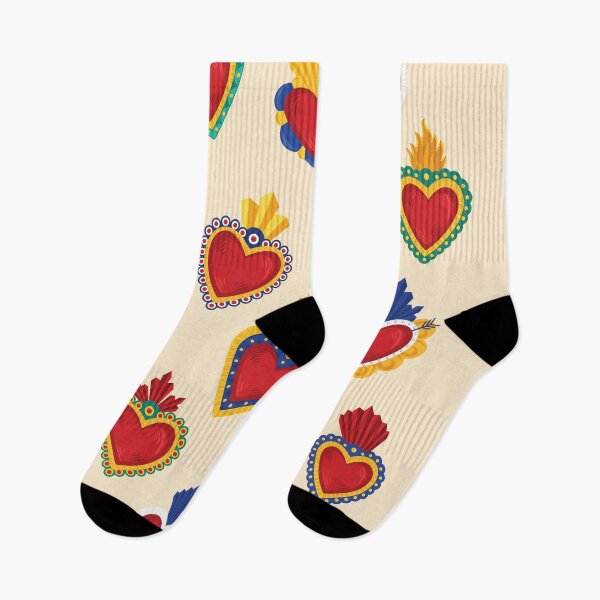Item preview, Mexican Sacred Hearts Pattern / Beige Background by Akbaly designed and sold by Akbaly.