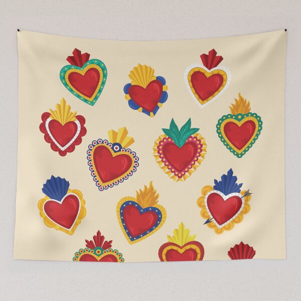 Item preview, Mexican Sacred Hearts Pattern / Beige Background by Akbaly designed and sold by Akbaly.