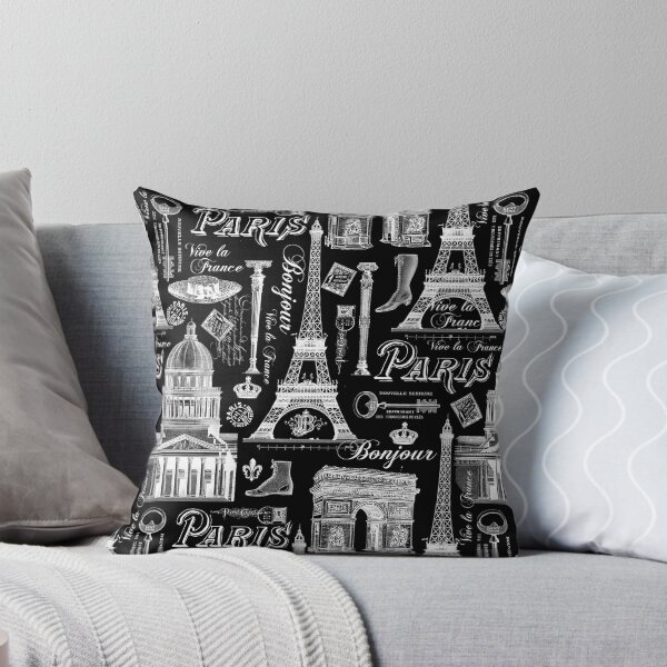 Romantic Paris Vintage Black And White Pattern Throw Pillow