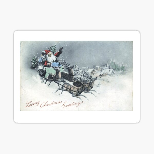 Vintage Santa In His Sleigh Postcard (1904) Sticker