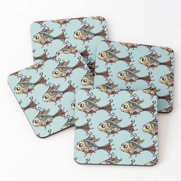 Item preview, Abstract Exotic Floral Multicolor Fishes Seamless Pattern on Blue. Cute Colorful Painted Fishes designed and sold by silviaol.