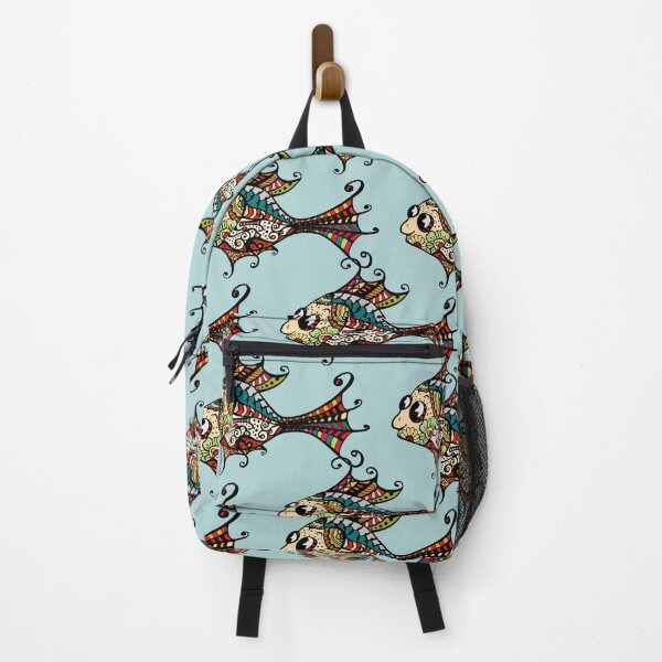 Item preview, Abstract Exotic Floral Multicolor Fishes Seamless Pattern on Blue. Cute Colorful Painted Fishes designed and sold by silviaol.