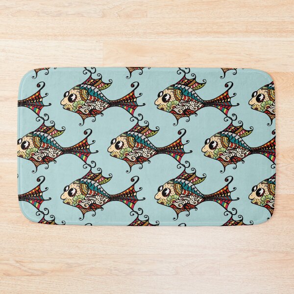 Item preview, Abstract Exotic Floral Multicolor Fishes Seamless Pattern on Blue. Cute Colorful Painted Fishes designed and sold by silviaol.