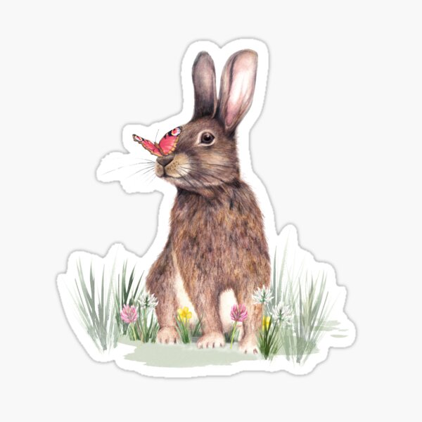 Rabbit And Butterfly Kiss Sticker