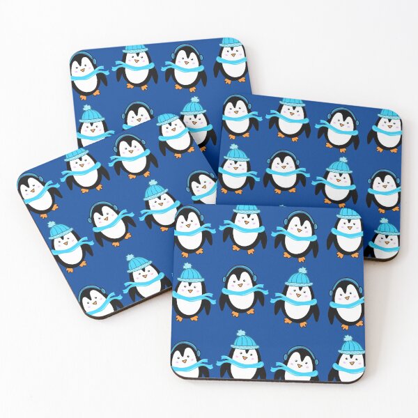 Item preview, Festive Winter Penguins with Blue Scarves,Hats and Earmuffs on a Dark Blue Backdrop, made by EndlessEmporium designed and sold by EndlessEmporium.