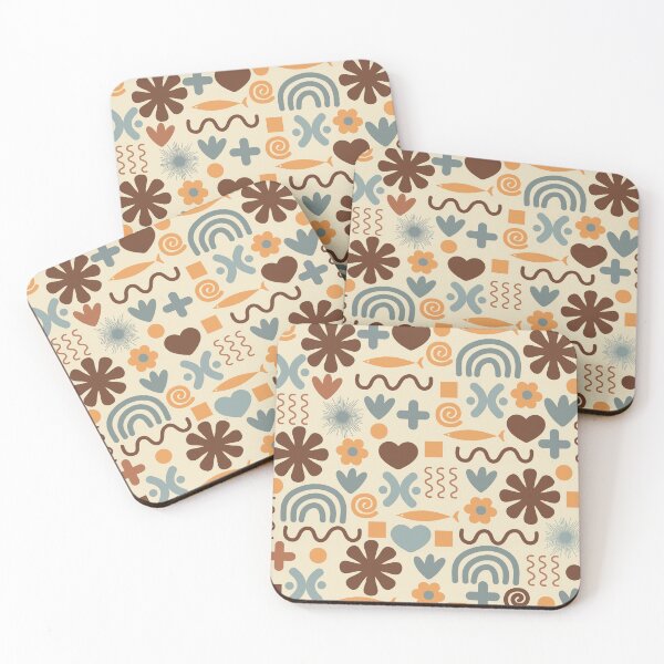 Item preview, Natural Miscellany Scandi Retro Modern Pattern in Brown, Slate Blue, Orange, and Cream designed and sold by kierkegaard.