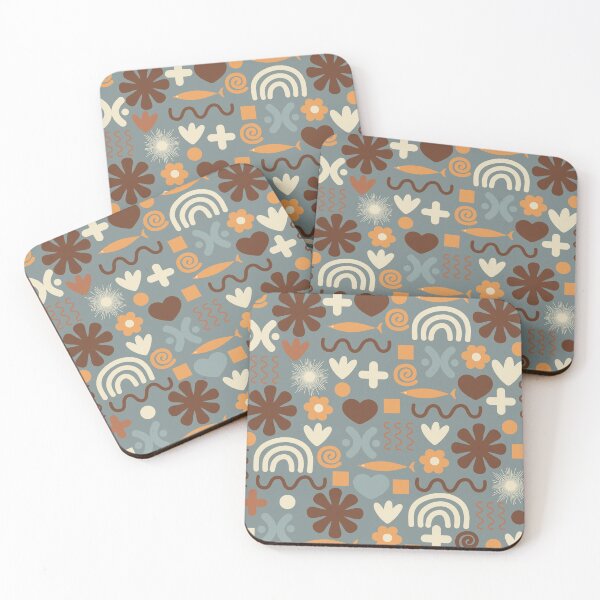 Item preview, Natural Miscellany Scandi Retro Modern Pattern in Slate Blue, Brown, Orange, and Cream designed and sold by kierkegaard.