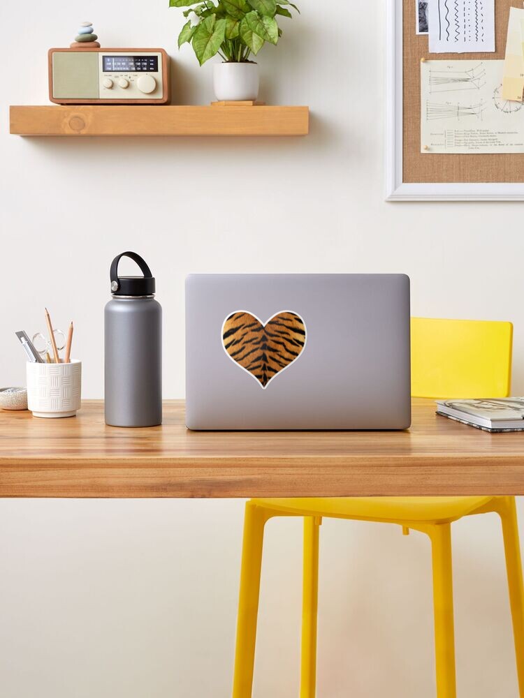 Tiger Print Heart Heart Sticker - Tiger Print Heart Heart