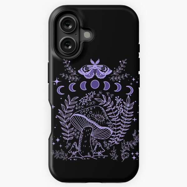 Vista previa del artículo con la obra «Cottagecore Mushroom Moon Phases Negro Púrpura Estético», diseñado y vendido por HypnoticHighs.