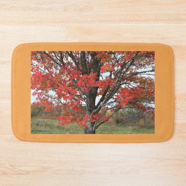 Item preview, Red fall maple tree burning leaves and tree trunk designed and sold by naturematters.