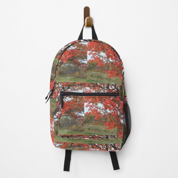 Item preview, Red fall maple tree burning leaves and tree trunk designed and sold by naturematters.