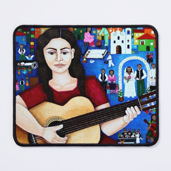 Item preview, Violeta Parra playing her guitar designed and sold by Madalena Lobao-Tello.