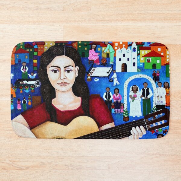 Item preview, Violeta Parra playing her guitar designed and sold by Madalena Lobao-Tello.