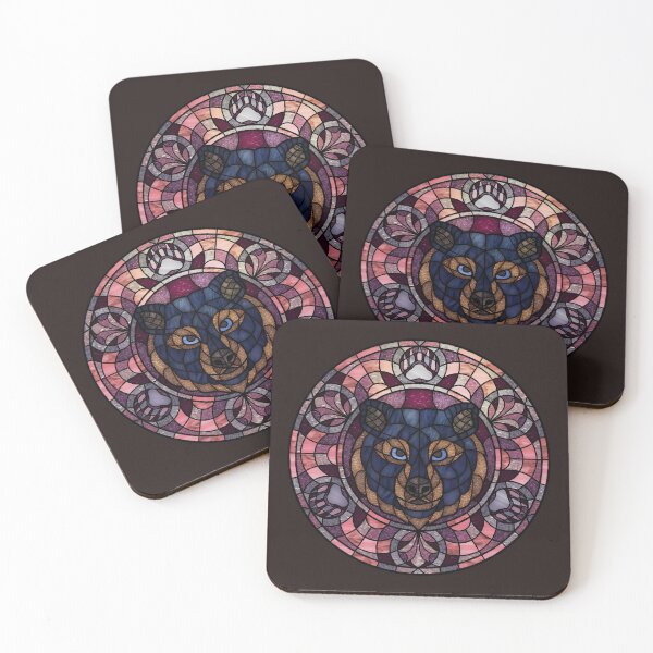 Item preview, Black Bear Pink Round Stained Glass designed and sold by Wyvernwrought.