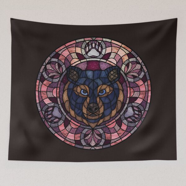 Item preview, Black Bear Pink Round Stained Glass designed and sold by Wyvernwrought.