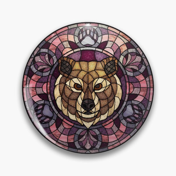 Item preview, Brown Bear Pink Round Stained Glass designed and sold by Wyvernwrought.