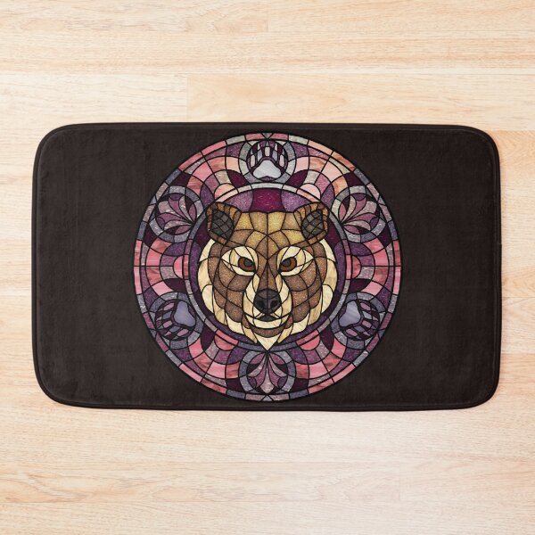 Item preview, Brown Bear Pink Round Stained Glass designed and sold by Wyvernwrought.