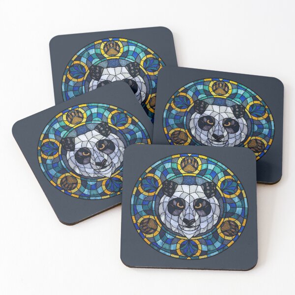 Item preview, Panda Bear Blue Round Stained Glass designed and sold by Wyvernwrought.