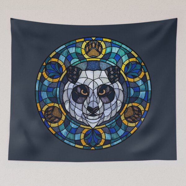 Item preview, Panda Bear Blue Round Stained Glass designed and sold by Wyvernwrought.