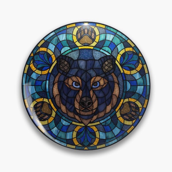 Item preview, Black Bear Blue Round Stained Glass designed and sold by Wyvernwrought.
