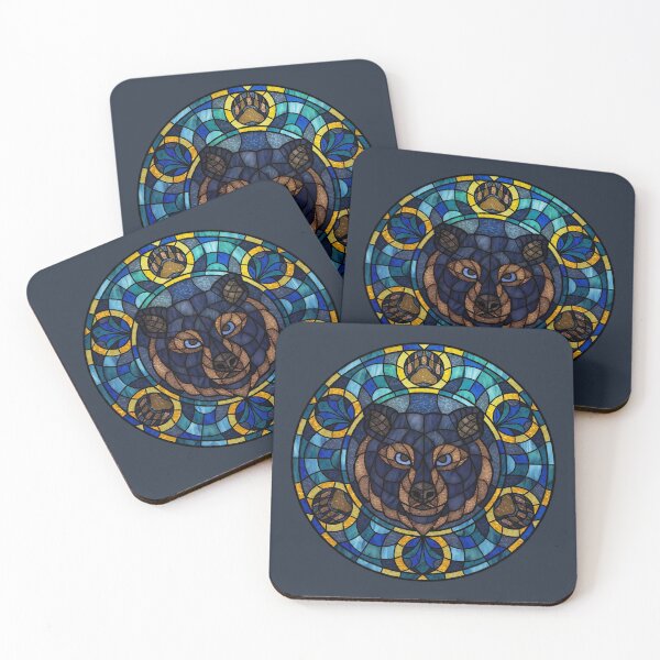 Item preview, Black Bear Blue Round Stained Glass designed and sold by Wyvernwrought.