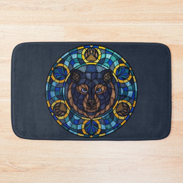 Item preview, Black Bear Blue Round Stained Glass designed and sold by Wyvernwrought.