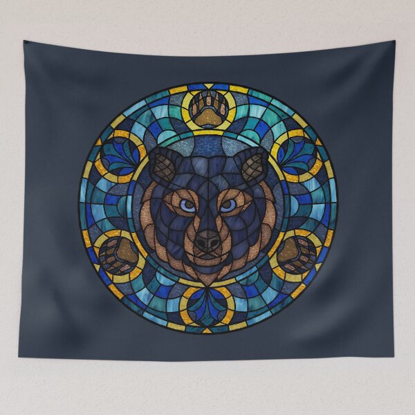 Item preview, Black Bear Blue Round Stained Glass designed and sold by Wyvernwrought.