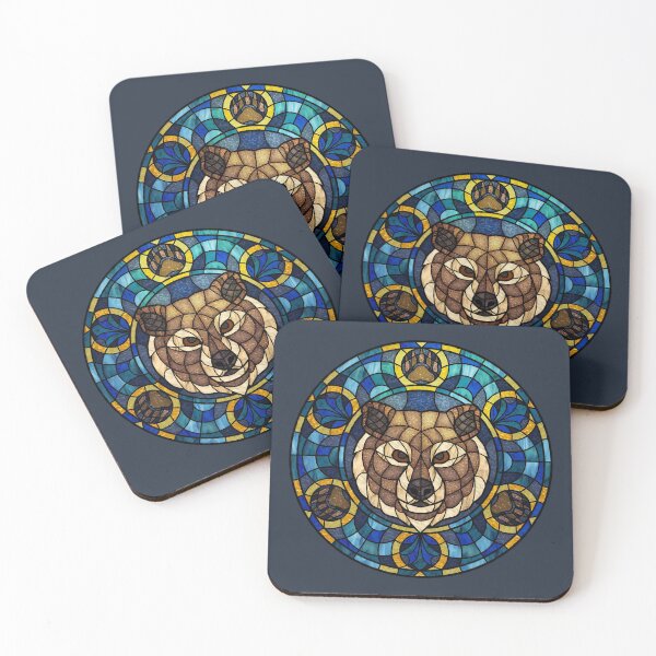 Item preview, Brown Bear Blue Round Stained Glass designed and sold by Wyvernwrought.
