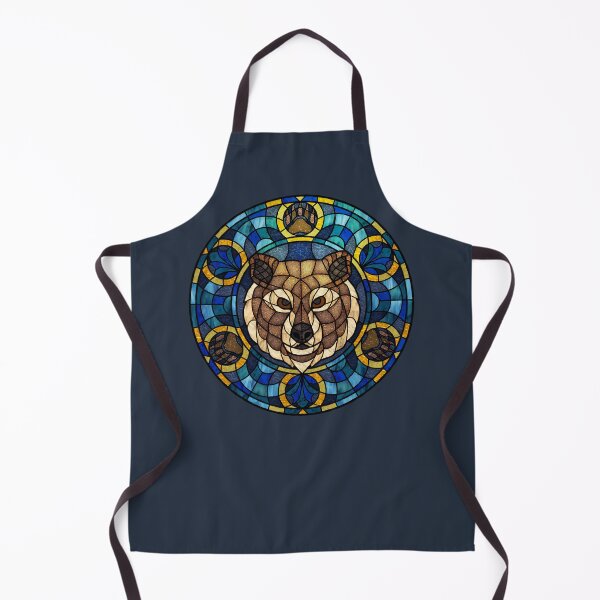 Item preview, Brown Bear Blue Round Stained Glass designed and sold by Wyvernwrought.