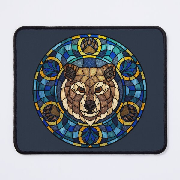 Item preview, Brown Bear Blue Round Stained Glass designed and sold by Wyvernwrought.