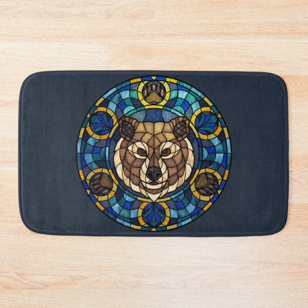 Item preview, Brown Bear Blue Round Stained Glass designed and sold by Wyvernwrought.