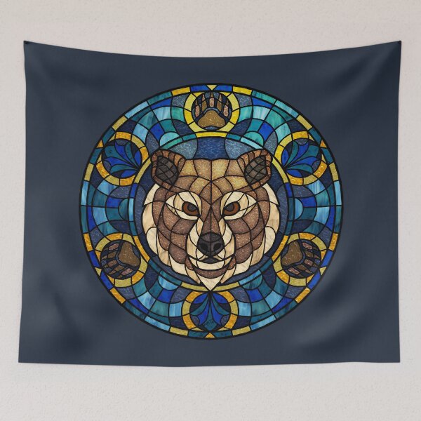 Item preview, Brown Bear Blue Round Stained Glass designed and sold by Wyvernwrought.