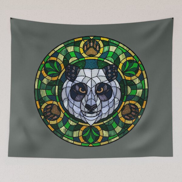 Item preview, Panda Bear Green Round Stained Glass designed and sold by Wyvernwrought.