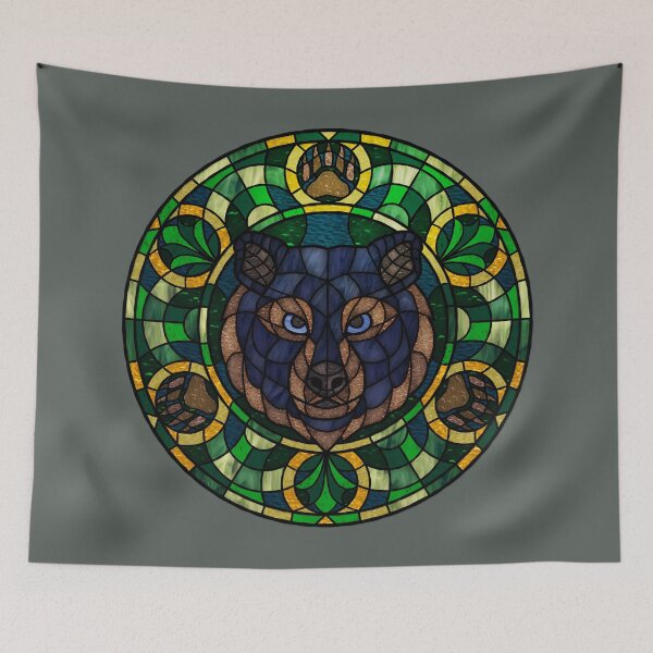 Item preview, Black Bear Green Round Stained Glass designed and sold by Wyvernwrought.