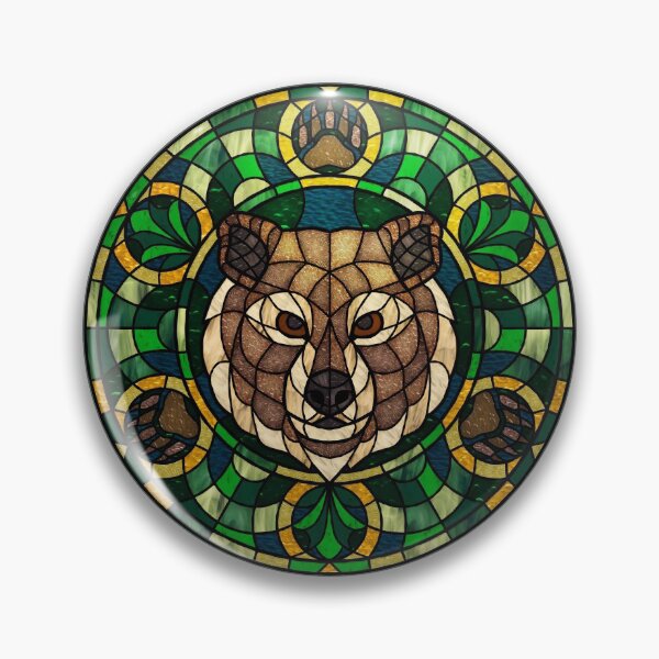 Item preview, Brown Bear Green Round Stained Glass designed and sold by Wyvernwrought.