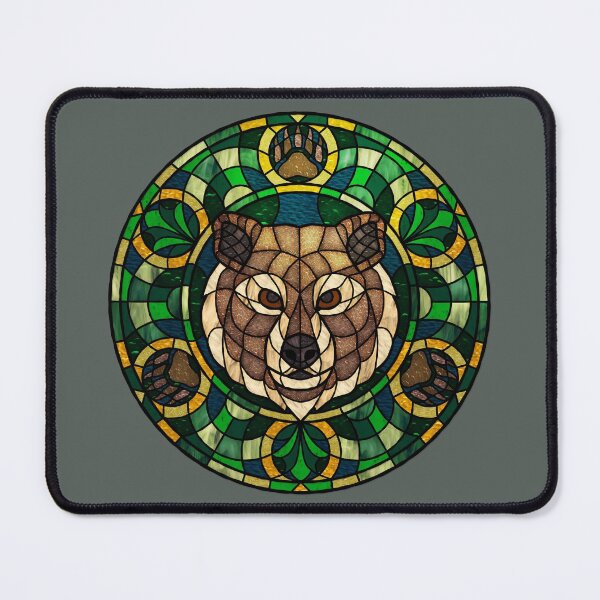 Item preview, Brown Bear Green Round Stained Glass designed and sold by Wyvernwrought.