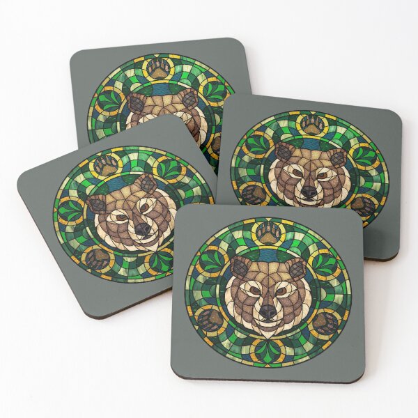 Item preview, Brown Bear Green Round Stained Glass designed and sold by Wyvernwrought.