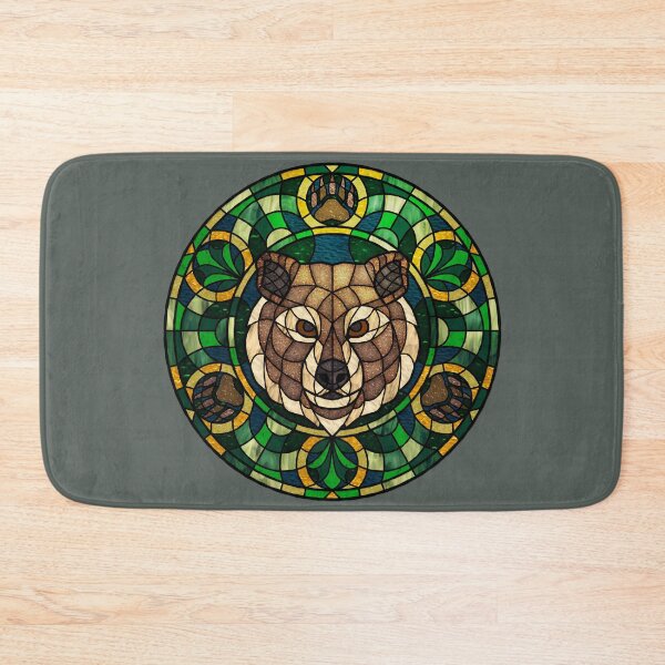 Item preview, Brown Bear Green Round Stained Glass designed and sold by Wyvernwrought.